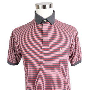 Vintage Tommy Hilfiger Polo Shirt Mens XL Red & Gray Striped Short Sleeve Crest